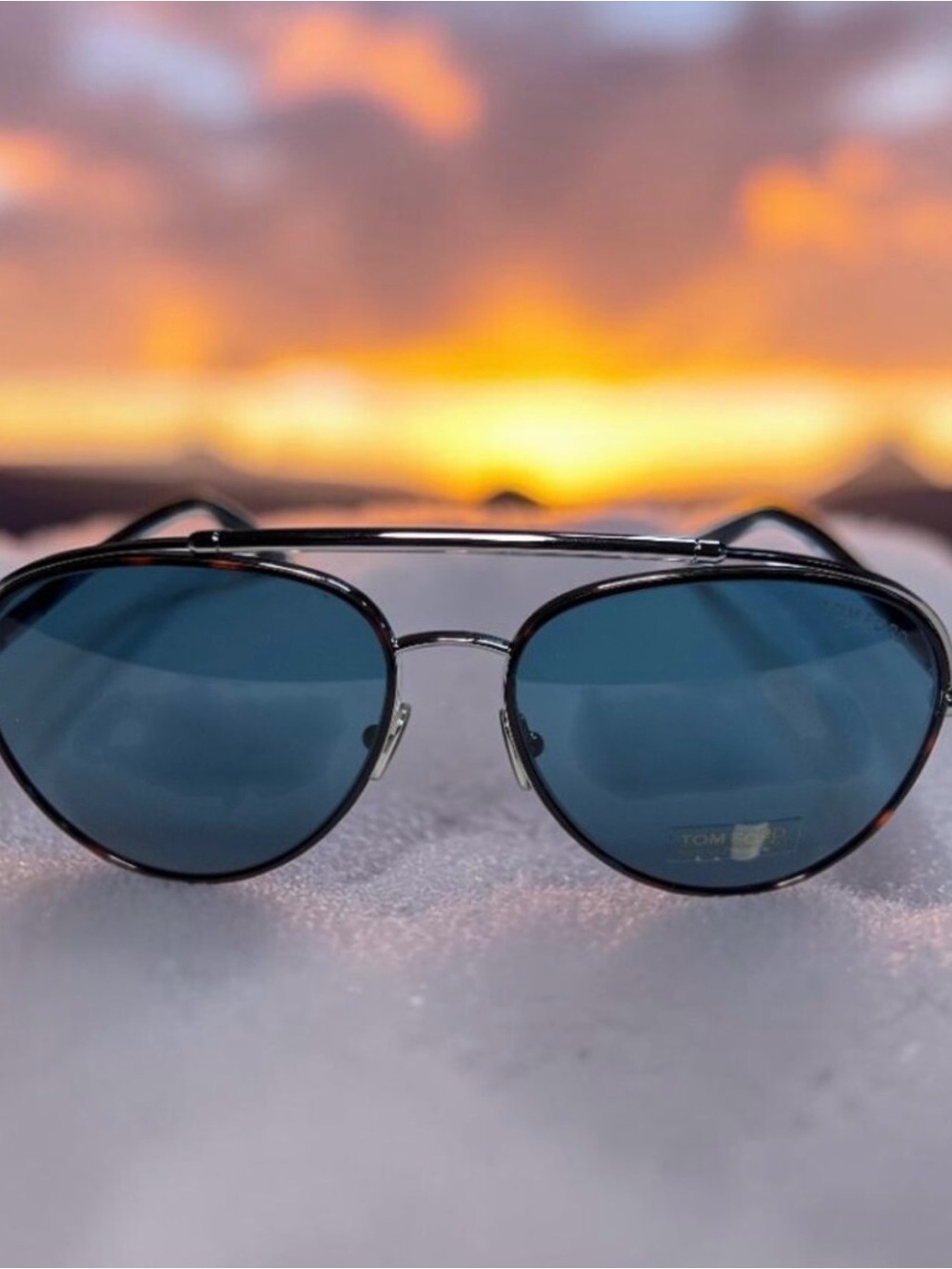 Tom Ford Aviator Sunglasses with Blue Lenses and Silver Frame